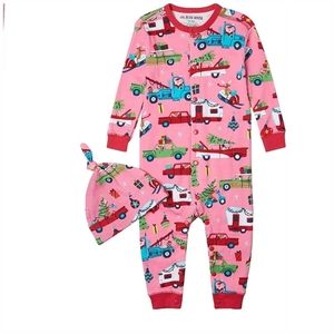 Pink Retro Christmas Baby Coverall and Hat Holiday Pink Size 12M -18M